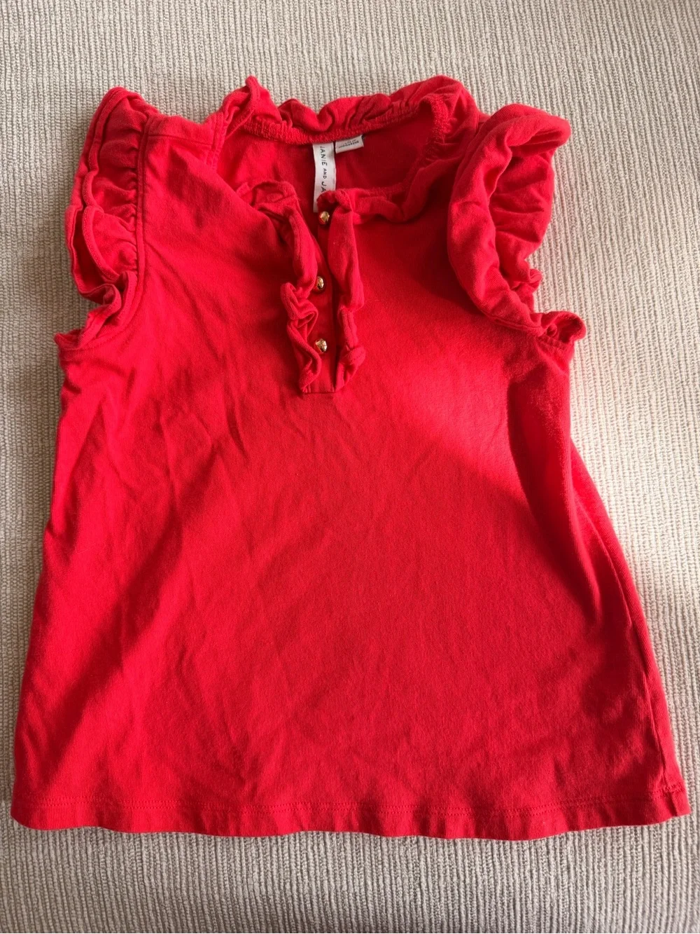 Bundle of Girls Ruffle V-Neck Tank Tops - Pink & Red with gold buttons 6